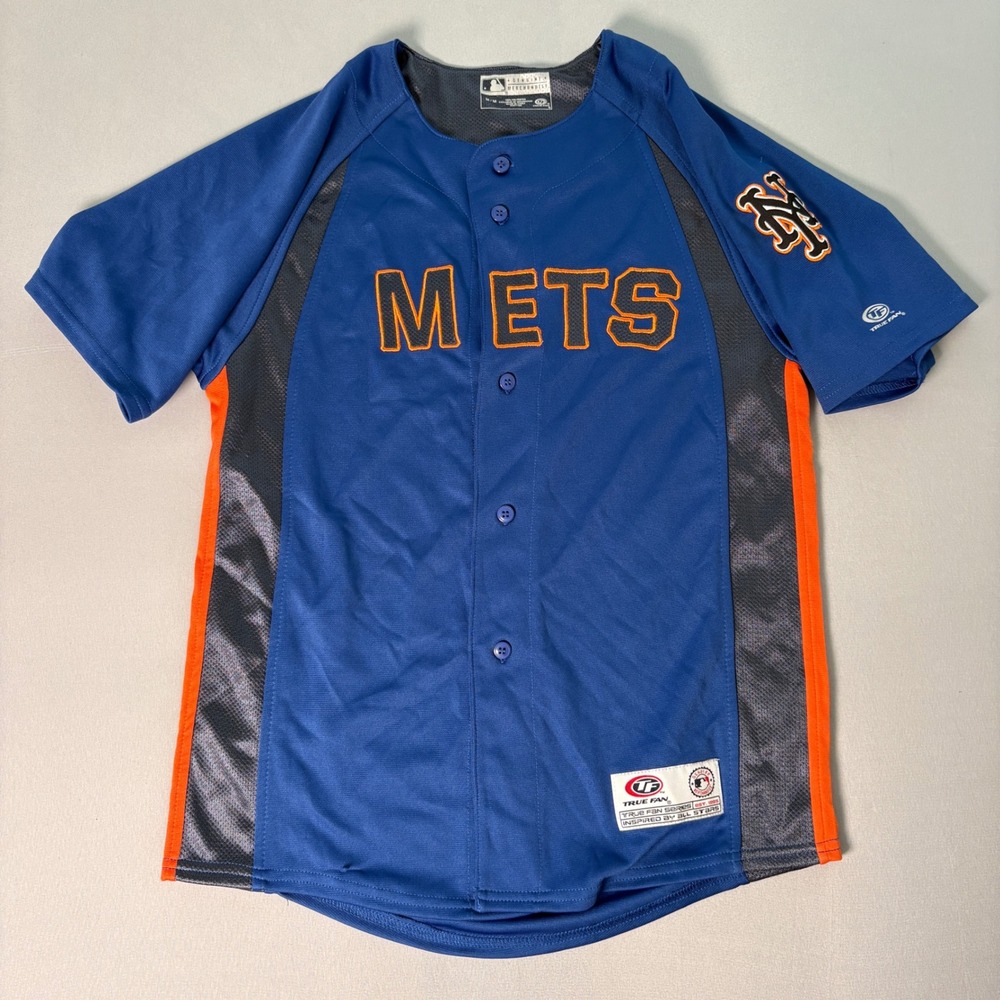 New York Mets MLB True Fan Baseball Jersey Blue Orange Grey Mens Medium 84381Y